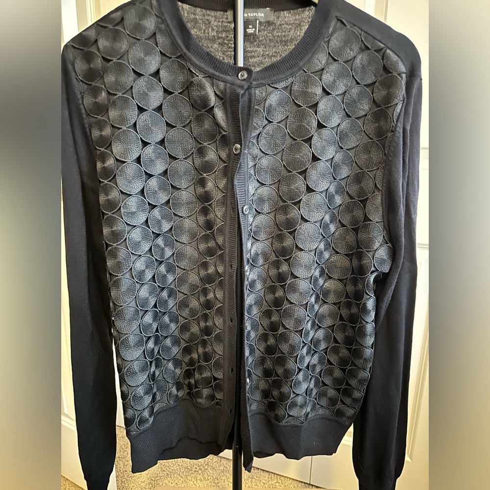 Ann Taylor Black Circle Pattern Cardigan